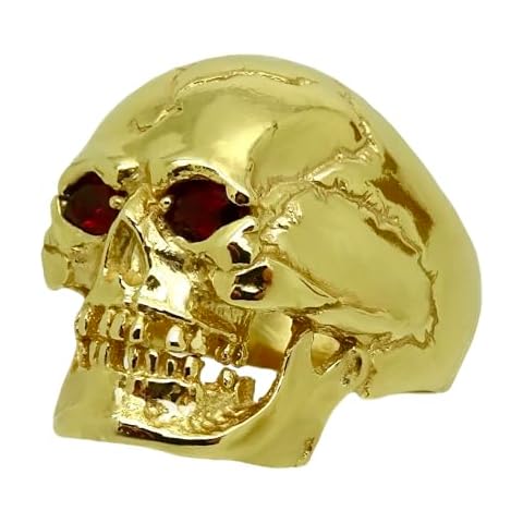 UNIQABLE Man 10K Yellow Gold Handmade Skull Ruby color Eyes Ring, Memento Mori (13) Cover