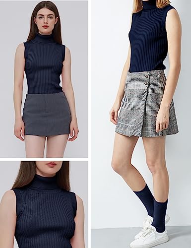 Image of v28 Women Sleeveless High Neck Turtleneck Stretchable Knit Sweater Top