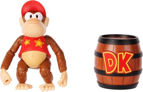 Nintendo Diddy Kong 4" / 10cm Articulated Action Figure, Official by Jakks Pacific, 13 Points of Articulation, Includes Barrel Accessory, Perfect for Collectors