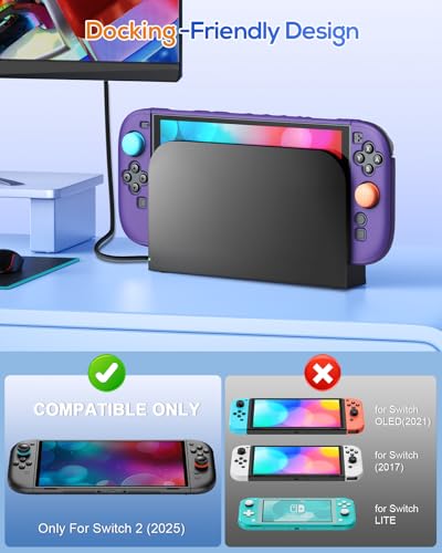 Image of FYOUNG Upgrade Switch 2 Protective Case&Screen Protector Set, Dockable Cute Cover Hard Shell for Nintendo Switch 2 Console Accessories,Travel-Friendly,Kickstand Cutouts(Purple, for Switch 2 7.9inch)