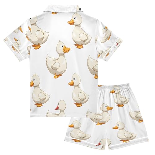 senya Pajama Sets Silky Button Down Nightwear Sleepwear Size 5-14 Years White Duck2