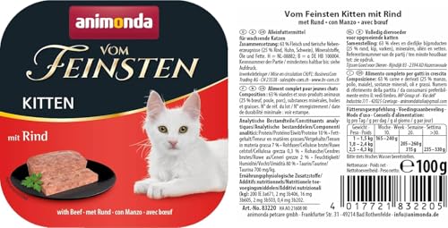 animonda Vom Feinsten Kitten mit Rind (32 x 100 g), Kitten Nassfutter für junge Katzen, Katzenfutter ohne Getreide und Zucker, mit 100 % frischen, fleischlichen Zutaten