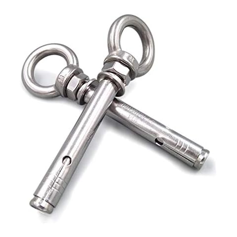 Preamer 5-Pack Eyebolt Bolt Stainless Steel Wall Concrete Brick Anchor Expansion Bolts Ring Screw Eyes, M6x70mm Cover