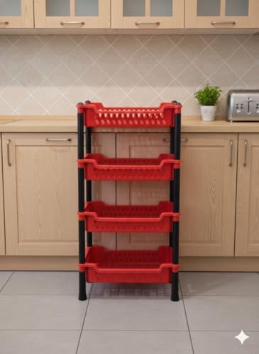 Image of AIR Force 4 Layer Kitchen Rack Stand Plastic Countertop Rack for Kitchen Fruit Vegetable Storage Basket Modern Organizer Shelf Cart Kitchenware Food, Snacks, Bottles, Toys