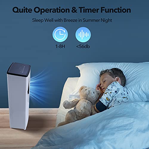 Evaporative Air Cooler Swamp Bladeless Tower Fan Cooling Humidifier with Remote Control 3 Wind Modes Speeds 45 Oscillating 8H timer Indoor Portable Air Conditioners Low Noice for Bedroom Homeoffice