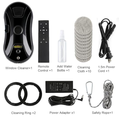 Image of Window Cleaner Robot with Ultrasonic 5600PA Auto Water Glass Cleaning Automatic Smart Robot Cleaner,Window Vacuum Cleaner with Control Windows /Tiles /Class Door Indoor Outdoor (Black)