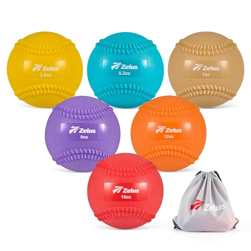 ZELUS Weighted Baseball Set with Seams for Hitting Pitching, 3.5 5.3 7 9 12 16 oz Plyometric Baseballs with Carry Bag, 2.9 in Variable Weighted Balls for All Skill Levels