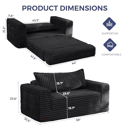 Image of MAXYOYO Convertible Sofa Bed, 2 in 1 Folding Couch Bed for Small Space, Pull Out Loveseat Sofa Couch with Large Back Pillow, Plush Faux Fabric Lounge Couch for Living Room, Apartment, Black