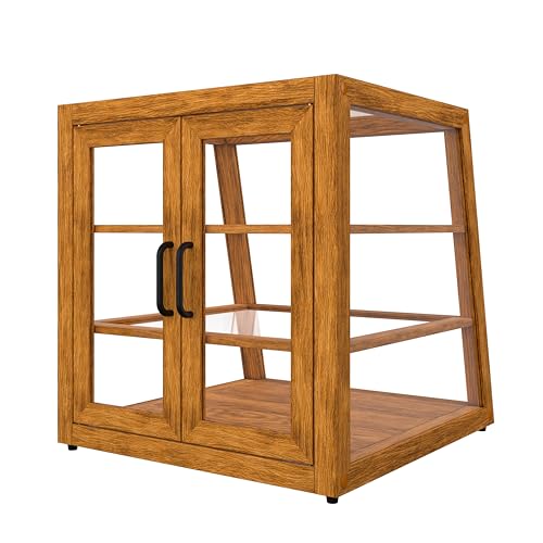 Image of KoolMore 21 in. Light Wood Slanted Countertop Dry Bakery Display Case, Bread, Pastry and Dessert Display with Tempered Glass