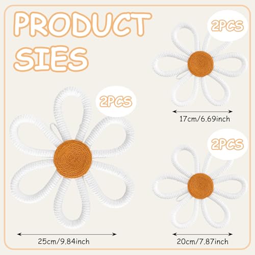 Vidroxin 6 Pcs Boho Nursery Decor,Woven Macrame Daisy Flower Wall Hanging in 3 Sizes,Floral Wall Art for Bohemian Bedroom Above Bed Decor,Home,Dorm,Office Decoration Set (White) by Vidroxin - Used condition - Image 2