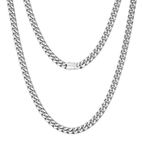 VEXXS Men's Gold Chain 5/7mm, 18K Real Gold Plated Stainless Steel Cuban Link Chain, Men’s Necklace Chain Flat Cut Curb Chain Men’s Jewelry Gift08