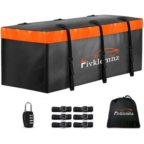 Hitch Mount Cargo Carrier Bag, 20 Cubic Feet 100% Waterproof Car Tray Luggage Bag (59" 24" 24") with 6 Reinforced Straps + 1 Combination Lock, Fits for All Vehicles with Steel Trailer Basket (Large) Cover