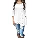 Produktbild Hevoiok Damen Einfarbig Lose Knopf Oberteile, Plus Größe Freizeit Frühling Rundhals T Shirt Trim Hemdbluse Frauen Langarm Tunika Hemd Bluse Tops (White, 6XL)