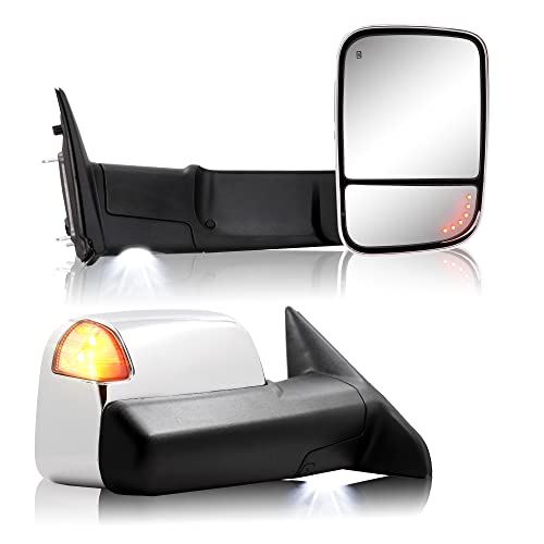 Towing Mirror for Dodge Ram - Compatible With 2009-2018 Dodge Ram 1500 2500 3500 Pickup Truck Power Adjusted Heated LED Turn Signal Light Puddle Lamp Temp Sensor (Chrome Back) by Sanooer - Used condition - US$154.35