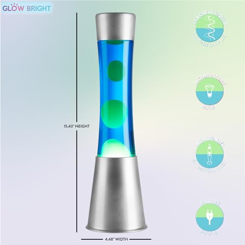 Image of 15.43 inch Cylinder Glow Lamp with Silver Base, Blue Liquid and Green Wax, Novelty Lamp and Home Decor for Adults, Teens and Kids