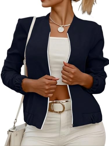 Chic Navy Blue Womens Casual Coat – Effortless Style for Spring and Autumn