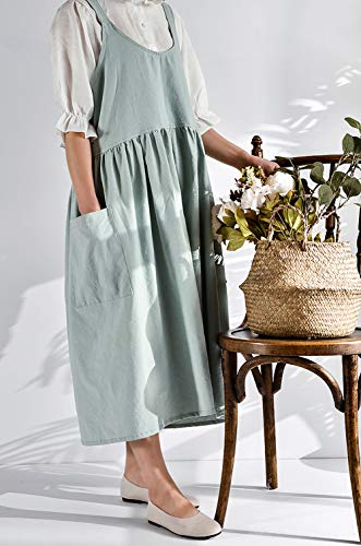 Newgem Cotton Linen Cross Back Apron For Women With Pockets For Cooking Gardening Turquoise Without Waist Ties #TOP1