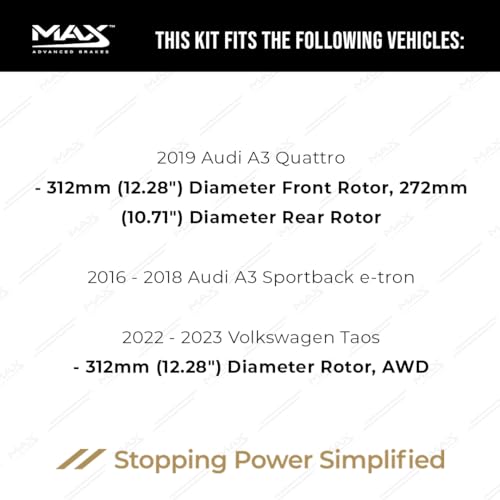 Image of Max Advanced Brakes Front & Rear Brake Kit Compatible With 2022 2023 VW Taos Compatible With Audi A3 A3 Quattro Replacement Cross Drilled Disc Brake Rotors and Ceramic Brake Pads