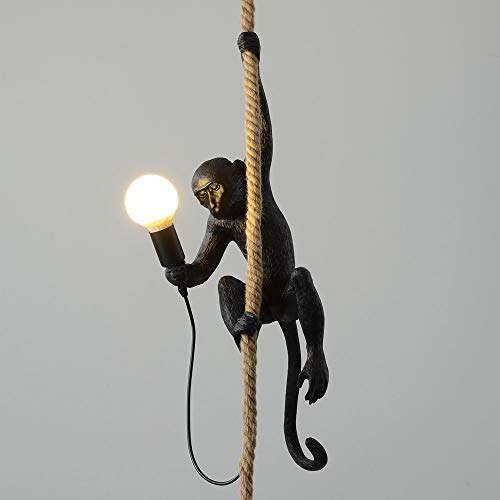Chabei Loft Vintage Resin Hemp Rope Monkey Pendant Light Fixture Chandelier Industrial Retro E26 Edison Ceiling Pendant Lamp For Dining Living Room Bedroom Bar Cafe (Black) #TOP2
