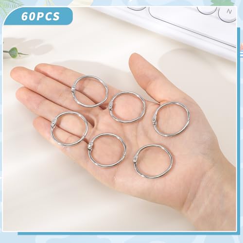 60 Stück Binder Ringe, 30mm Buchringe Ringbinder Metall Loseblatt Verbinder Karteikarten Ring für Fotoalbum Scrapbook Schlüsselanhänger