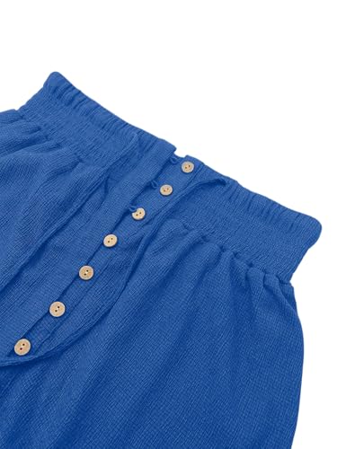 Image of Minclouse Women's Elastic Tie Waist Button Down Maxi Skirts Casual Loose Flowy Swing Slit Front Dress