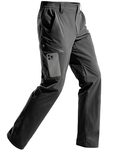 FREE SOLDIER Mens Waterproof Hiking Pants Lightweight Stretch Cargo Pants with 5 Pockets (Black 36W)