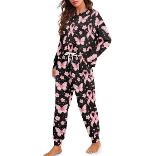 Image of Womens Pajama Sets 2 Piece Pjs Lounge Sets Long Sleeve Sleepwear Crew Neck Pullover Top with Long Pants