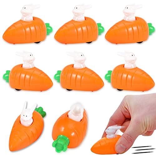 Luclay Conejitos de páscua Juego de 8 Uds,Dar Cuerda a los conejitos con Zanahorias Decoraciones de Pascua Regalos de Pascua para niños, Juguetes de Cuerda para Coche para niños y niñas