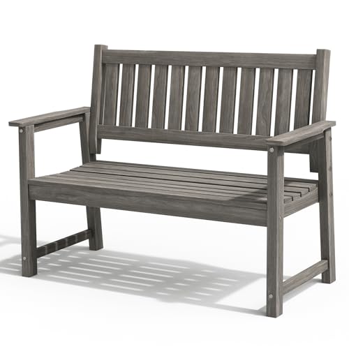 Image of All Weather Poly Lumber Outdoor Garden Bench, 2-Person, Light Gray