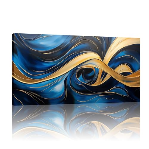 Peinture abstraite sur toile marbre bleu or YAJNILUCK design de luxe
