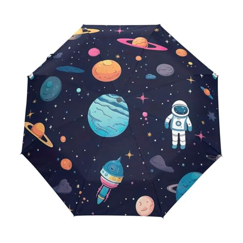Parapluie automatique compact GAIREG bleu motif astronaute résistant pour sac