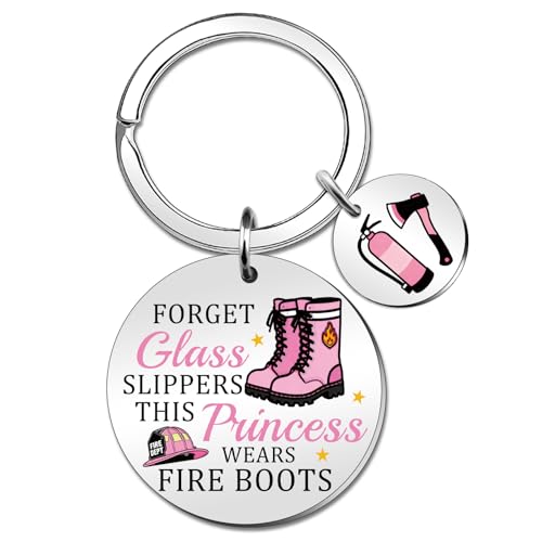 JOHKLJ Firefighter Gifts For Women Firefighter Accessories Funny Keychain Pink Gifts For...