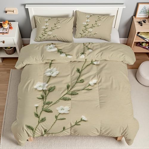 Housse de couette 220x240 microfibre parure de lit 3 pièces fleuron - 3