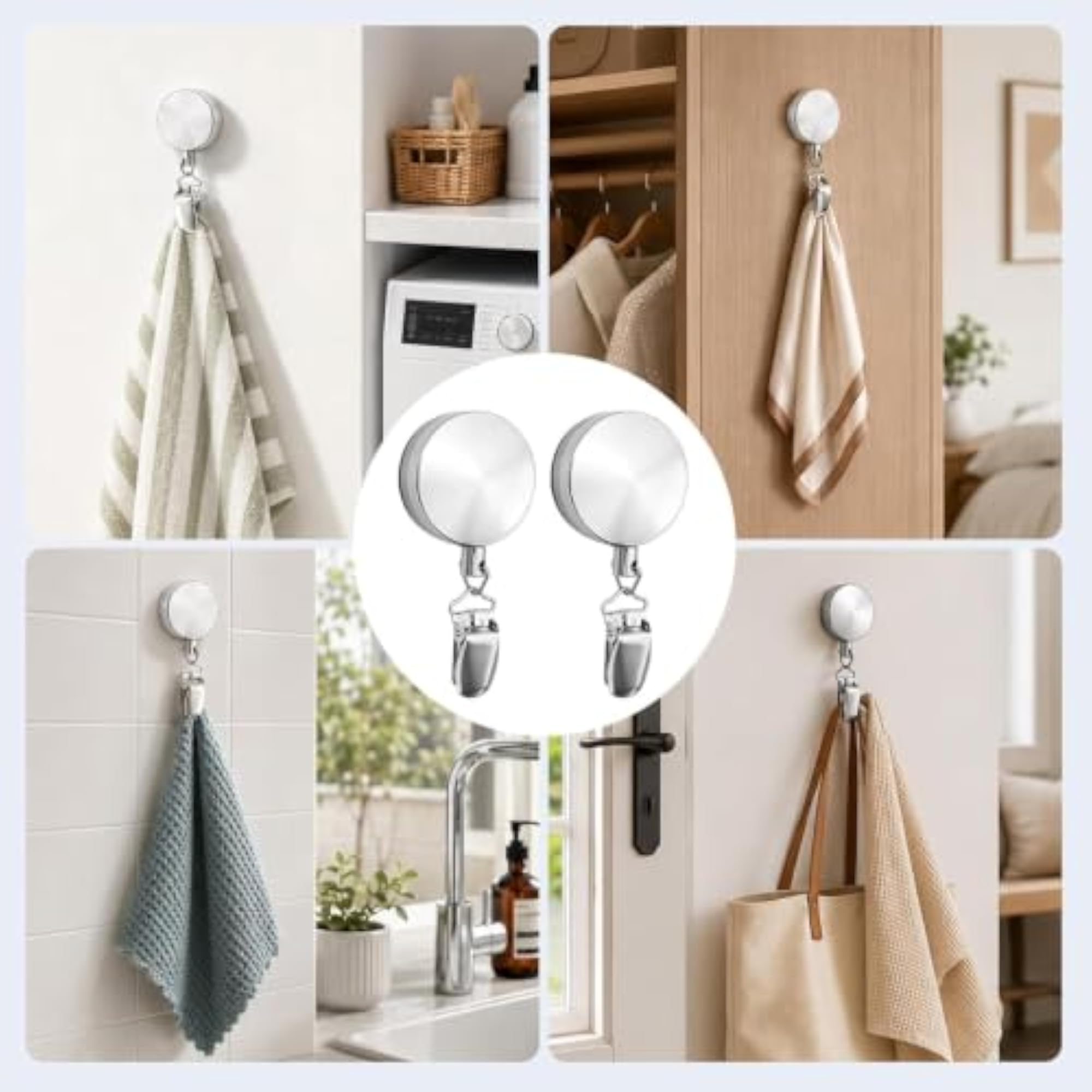 Self Adhesive Retractable Towel Clip for Kitchen and Bathroom