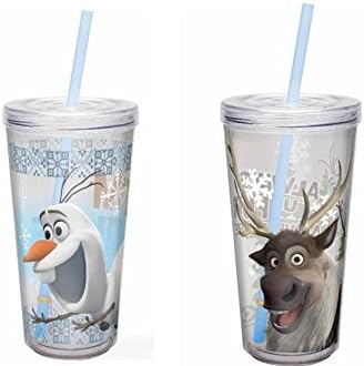 Disney Frozen 16 oz Insulated Water Tumbler With Straw Set 1 - Olaf and 1 Sven
