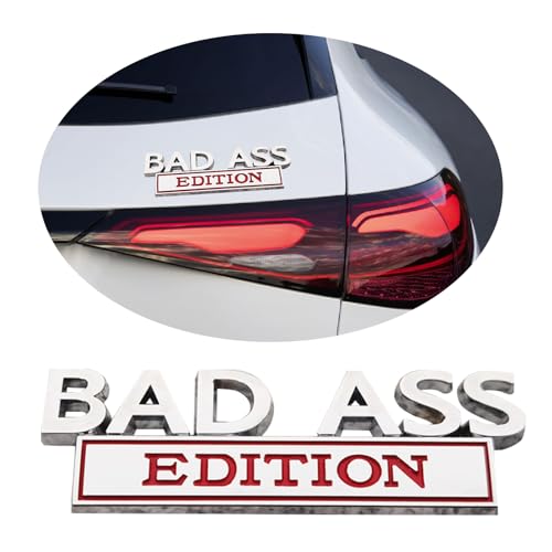 Image of Car Modification Label, Bad Ass 3D Fender Badge Decal Car Sticker, Car Funny Modification Label Decal, Car Fender Bumper Sticker Body Sticker Fit for Universal Vehicle (Silver &Red)