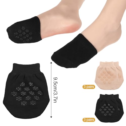 Image of InnoHHustle Toe Socks for Mules, 6 Pairs Half Socks for Women Toe Topper Covers No Show Invisible Non-slip Liners for Mule (Black, Skin)