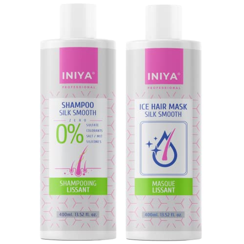 Shampooing Lissant & Soin Lissant Sans Sulfate ni Silicone | Iniya Silk Smooth Kit | Shampooing Lissant et Masque Lissage Brésilien - Tanin (2X400ml) | Marque Française