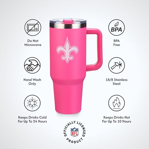 Image of The Memory Company Officially Licensed NFL - New Orleans Saints 40oz Pink Game Day Tumbler with Team Logo