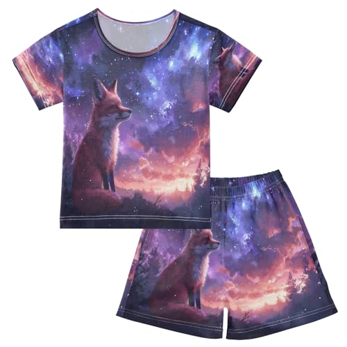 Cinematic Fox Galaxy Sky Kids Pjs Set Boys Girls Summer Short-Sleeve Sleepwear Pajamas 2PCS