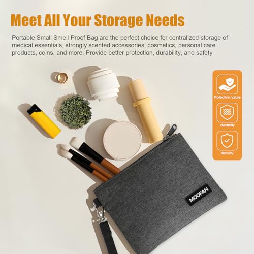 Portable Small Smell Proof Bag - Portable Small Smell Proof Pouch Help Absorb and Lock in Odors Making Them The Perfect Choice for Storing Tobacco Related Accessories and Medical Essentials(Black)4
