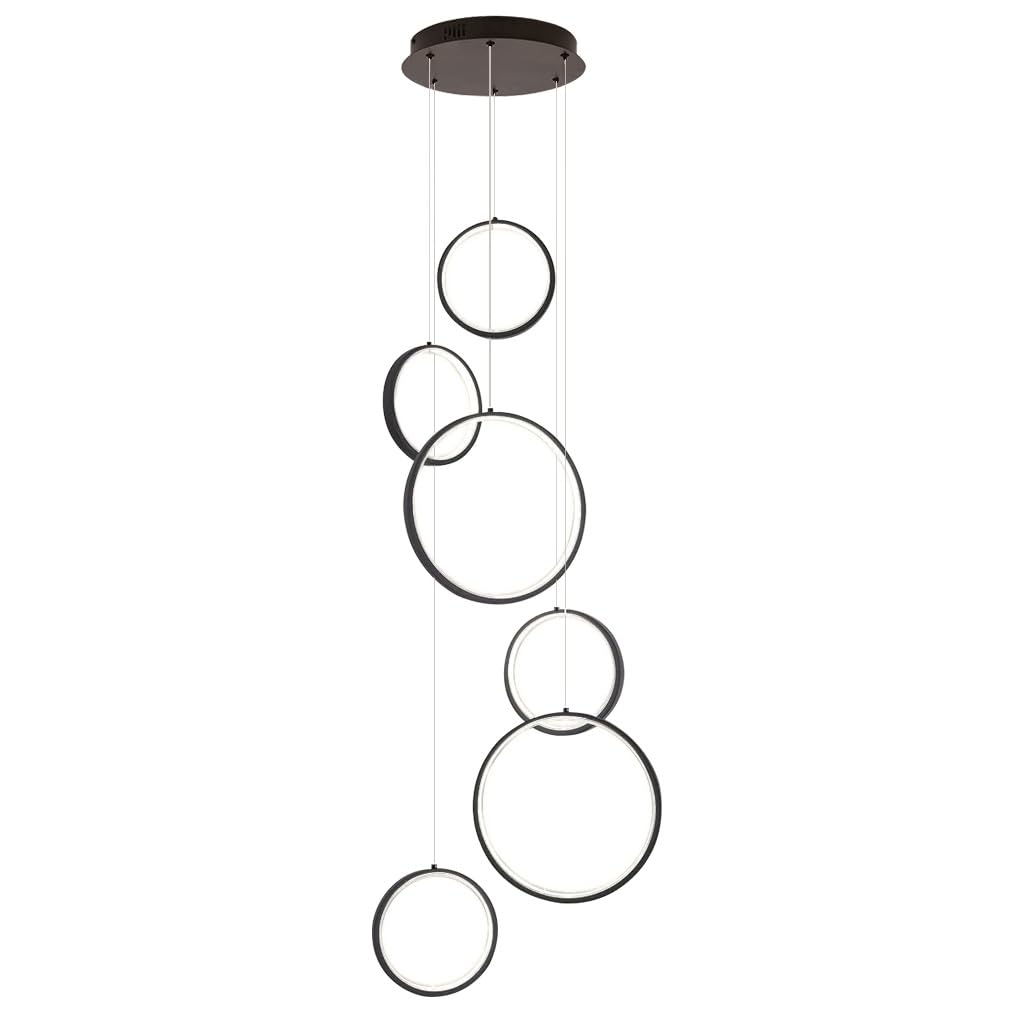 Nowoczesna geometryczna lampa wisząca z 6 pierścieniami LED z możliwością ściemniania - regulowany aluminiowy żyrandol do salonu, sypialni, schodów, jadalni - elegancka lampa sufitowa