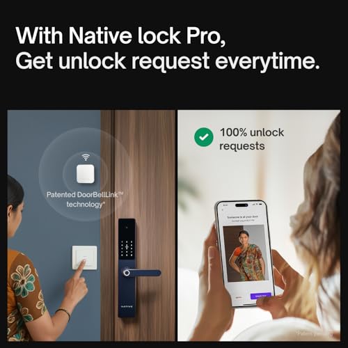 Image of Native by Urban Company Lock Pro Smart Door Lock with in-Built HD Camera & Home Doorbell Connect | 7-Way Unlock | Free Installation | 3-Year Warranty