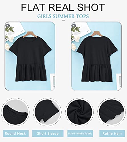 Image of Ebifin Girls Short Sleeve Tops Kids Peplum Babydoll T Shirts Tees 4-15Y | Girls T-Shirts, Crew neck Short Sleeve Shirts, Casual Tunic Tops, Cute Blouses, Summer Tees, Ruffle Hem, Loose fit