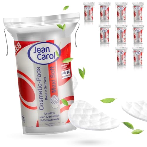 JEAN CAROL MAXISOFT OVAL Baumwoll Wattepads fusselfrei, Vorteilspack (10x35 Stück), Reinigung & Abschminken des Gesichts, nachhaltig aus 100% Naturfasern