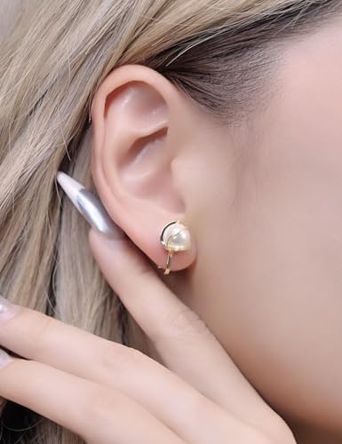 FAN&LOUIS Pearl Clip On Earrings,14K Gold Plated Pearl Stud Small Clip-On Earrings for Women Trendy Lightweight for Non-Pierced Ears Teen 20254