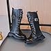 Girls Combat Boots:Fashion Lace Out Side Zipper Outdoor Booties 2025 Long Leather Shoes Hiking Party Dress Footwear（Size11,Black