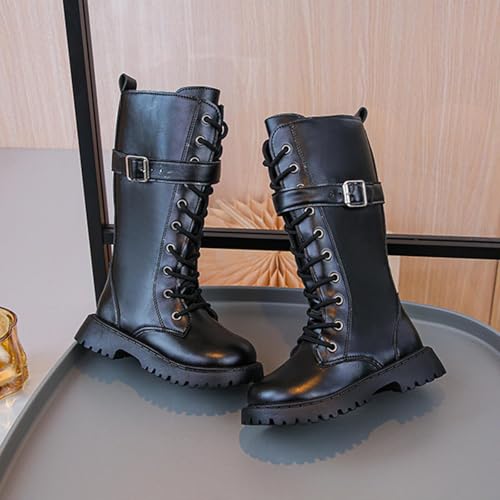 Girls Knee High Boots Side Zipper Lace-up Punk Goth Chunky Chunky Heel Fall Winter Long Boots Fashion Riding Shoes4