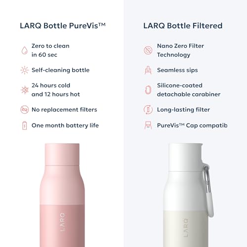 Image of LARQ Bottle Purevis 17 Oz - Self-Cleaning And Insulated Stainless Steel Water Bottle With UV Water Purifier And Award-Winning Design|Reusable & Travel Friendly, 1-Year Warranty, Himalayan Pink,502ml