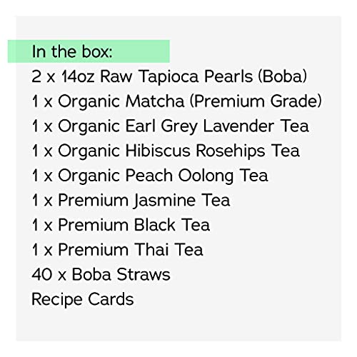 Ultimate Locca Premium Boba Tea Kit | 56+ Drinks | Bubble Tea Kit | Party Size Boba Kit, 7 Flavors, Loose Leaf Teas, Earl Grey Lavender, Peach Oolong, Hibiscus Rosehips, Matcha, Jasmine, Black And Thai Tea, 40 Straws, 2 Bags Of Tapioca Pearls | Boba Making Kit Ultimate Edition #TOP7